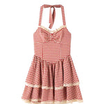 Red Plaid Sling Dress   HA1884