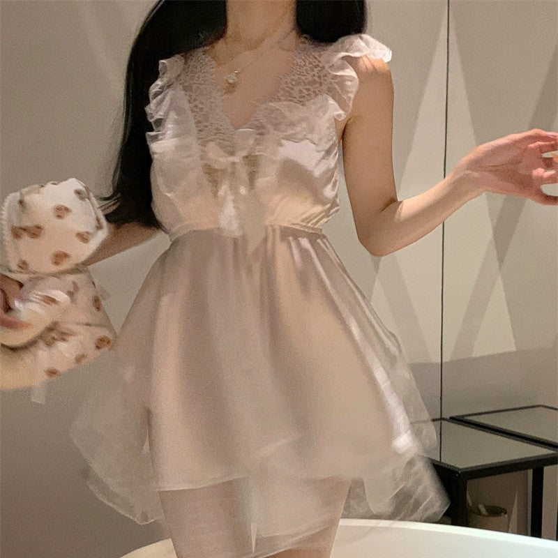 Mesh lace pajamas V-neck skirt   HA1956