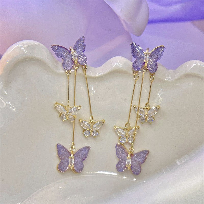 Purple Crystal Butterfly Earrings   HA1867