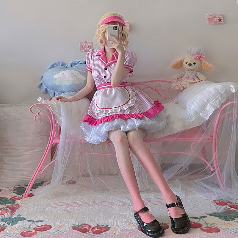 Striped Uniform Lolita Apron  HA2081