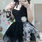 Pleated Ink Floral Dress   HA1746