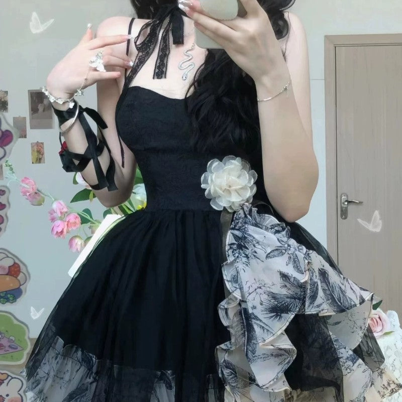Pleated Ink Floral Dress   HA1746