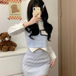 Knitted Vest + White Shirt + Hip Skirt Three-piece Set  HA2204