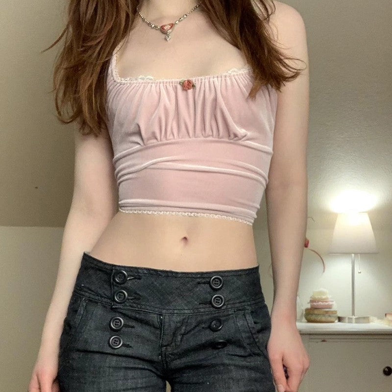 Pink Pleated Sleeveless Tank Top  HA2028