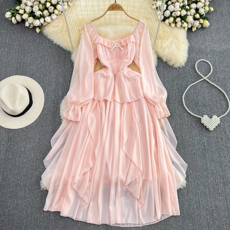 Long Sleeve A-Line Ruffle Dress HA1857