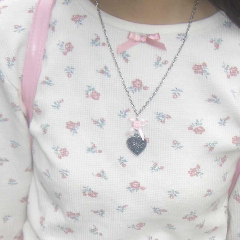 Pink Heart Rose Butterfly Necklace   HA2177