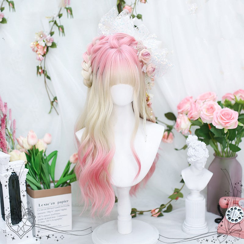 Peach pink natural long curly hair   HA1837