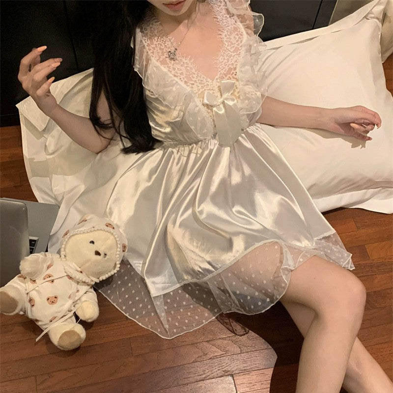 Mesh lace pajamas V-neck skirt   HA1956