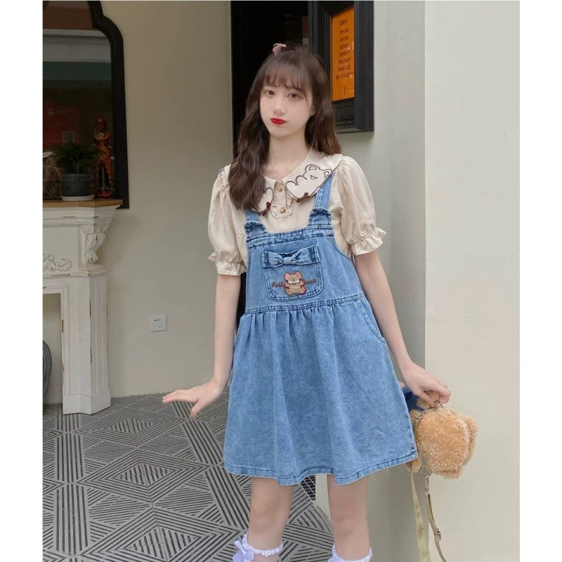 Cute denim slimming strap dress   HA2035