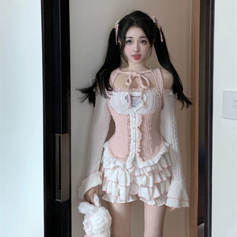 Autumn ruffled skirt three piece set   HA2137
