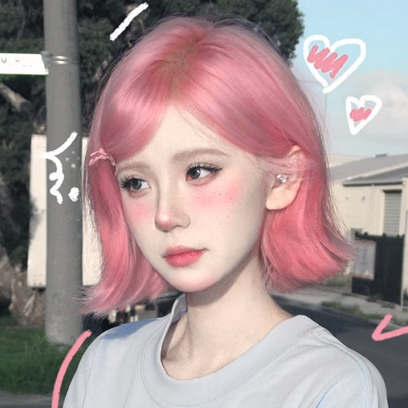 Pink short hair wig   HA1890