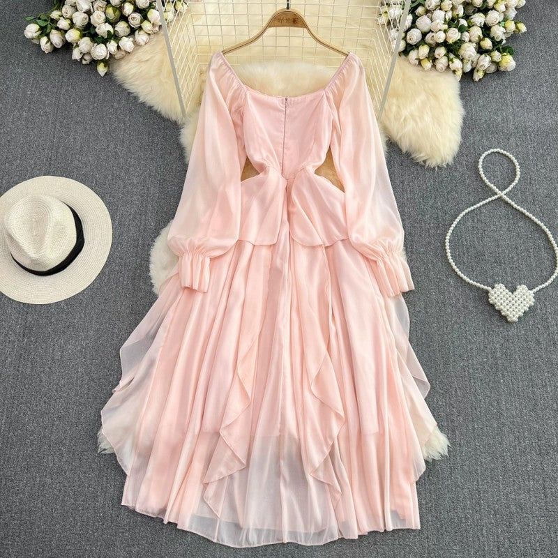 Long Sleeve A-Line Ruffle Dress HA1857