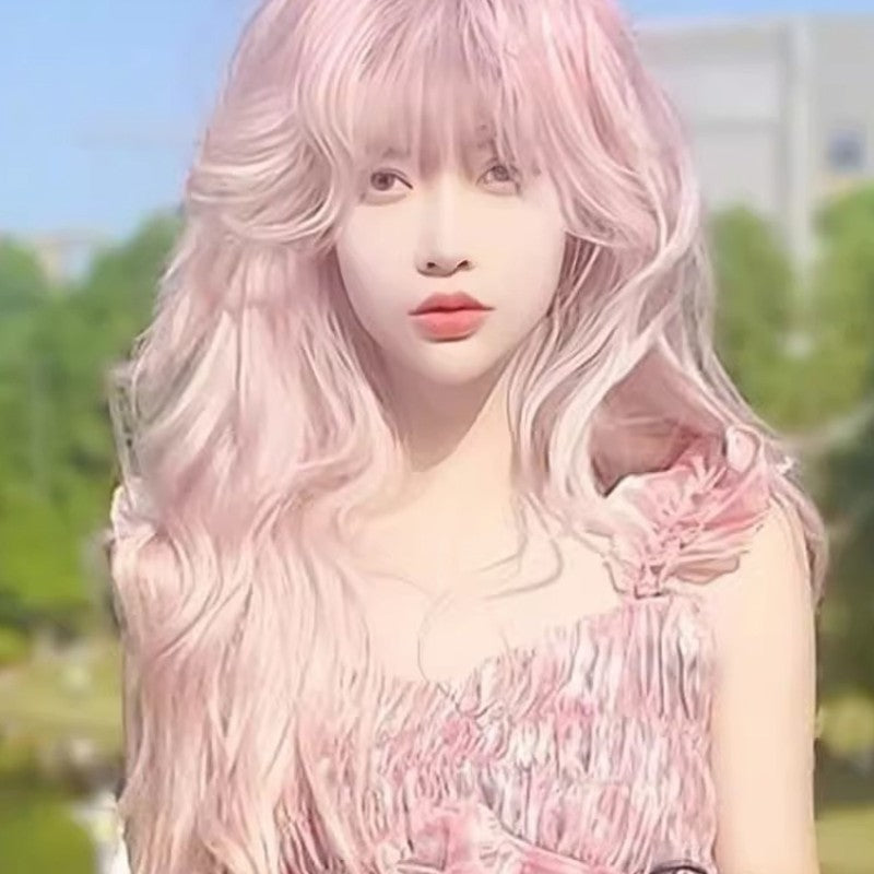 Pink long curly hair big wave wig   HA1976