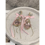 Girly pink bow rhinestone earrings  HA1970