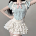 Doll collar top suspenders cake skirt sweet two-piece set   HA1955
