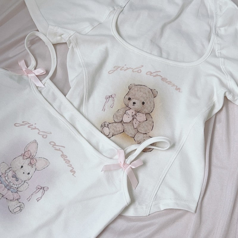 Rabbit bear short sleeve t-shirt suspenders   HA2141