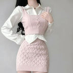 Knitted Vest + White Shirt + Hip Skirt Three-piece Set  HA2204