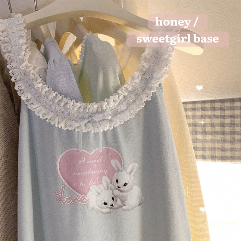 Sweet girl powder blue printed skirt T-shirt   HA1864