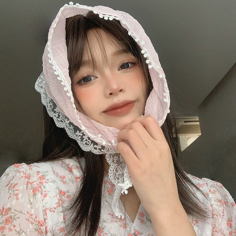 Pink lace flower triangle scarf   HA1874
