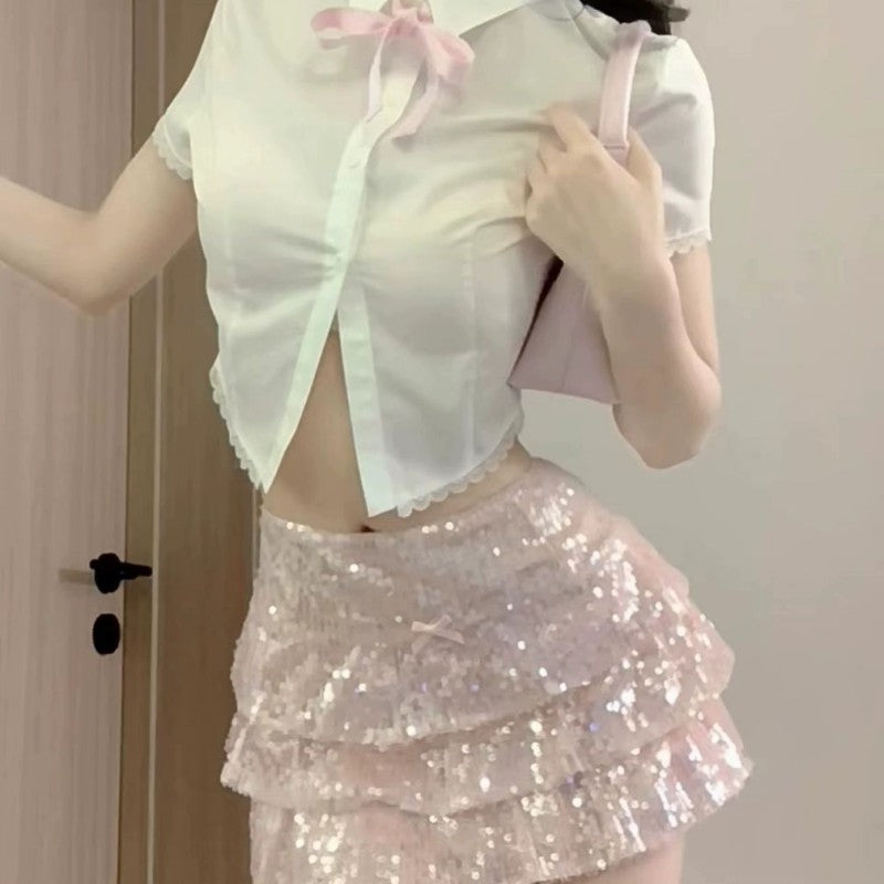 Pink Sequin Low Waist Cake Dress   HA1911