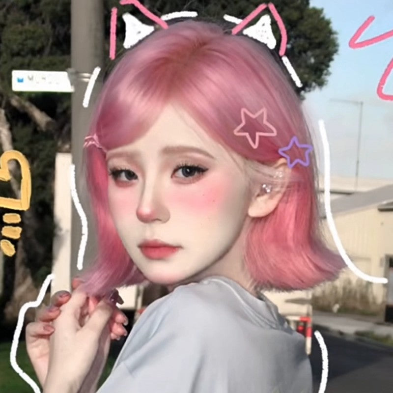 Pink short hair wig   HA1890