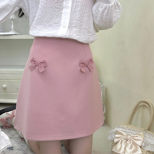 Pink bow high waist A-line skirt   HA1855