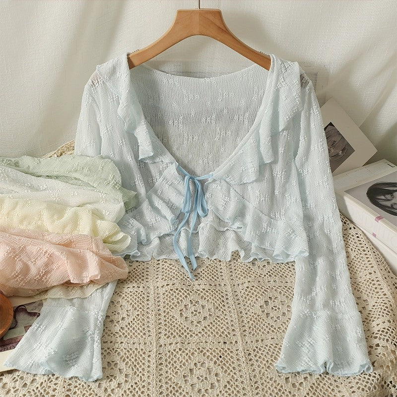Ruffle Tie Sun Protection Cardigan   HA1786