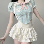Doll collar top suspenders cake skirt sweet two-piece set   HA1955