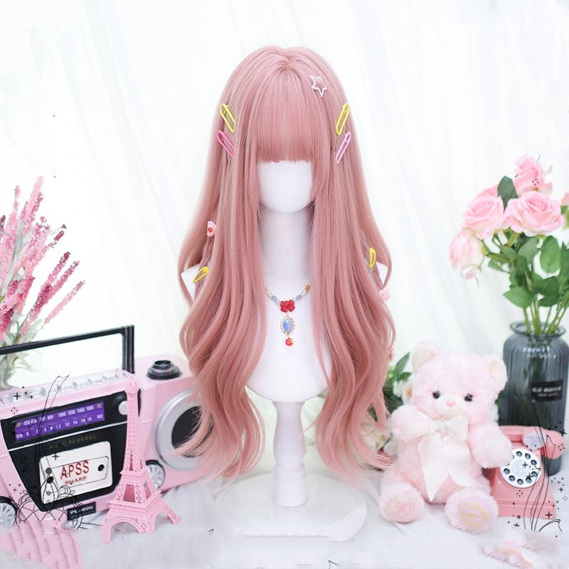 Lnternet celebrity pink girl long curly wig   HA2026