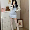 Knitted Vest + White Shirt + Hip Skirt Three-piece Set  HA2204