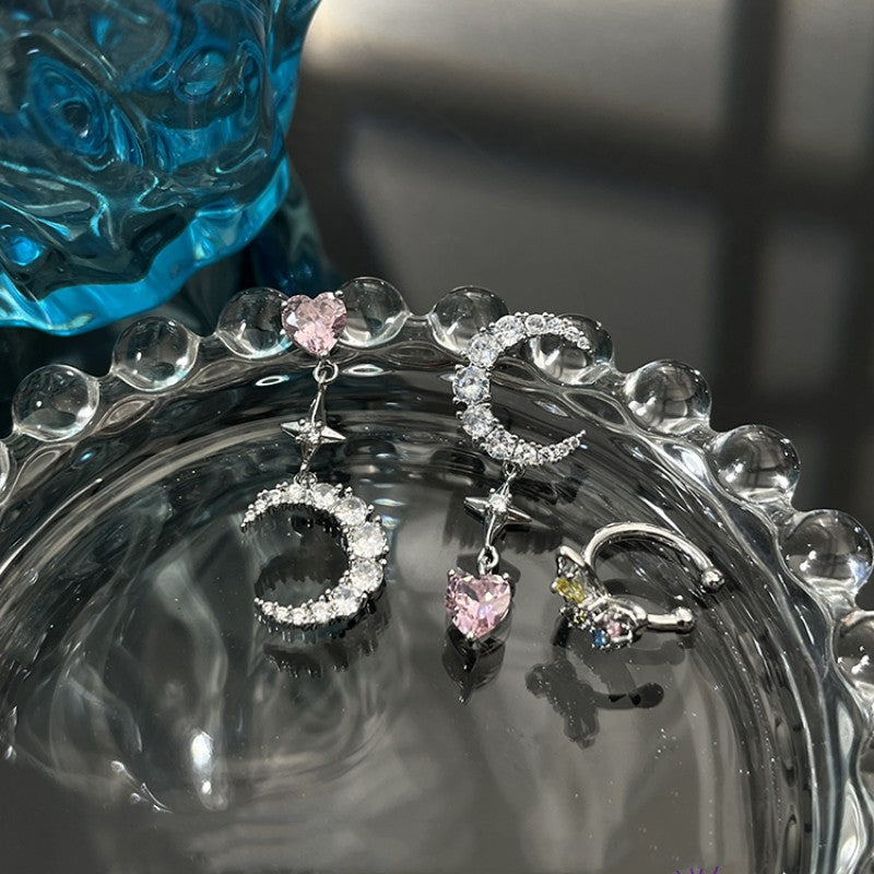 Pink Diamond Heart Star Moon Earrings   HA1880
