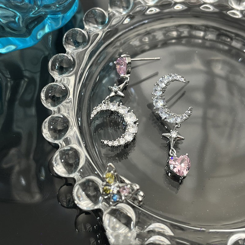 Pink Diamond Heart Star Moon Earrings   HA1880