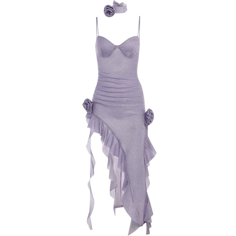 Backless Slit Sexy Purple Dress   HA2020