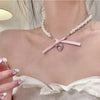 Sweet Heart Bowknot Pearl Necklace   HA1941