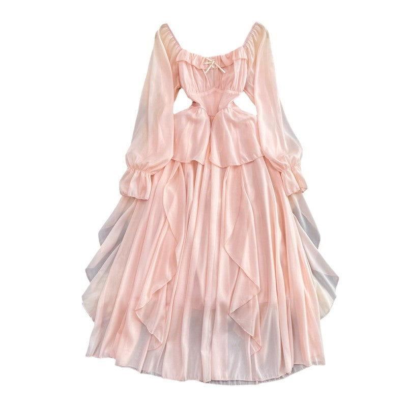 Long Sleeve A-Line Ruffle Dress HA1857
