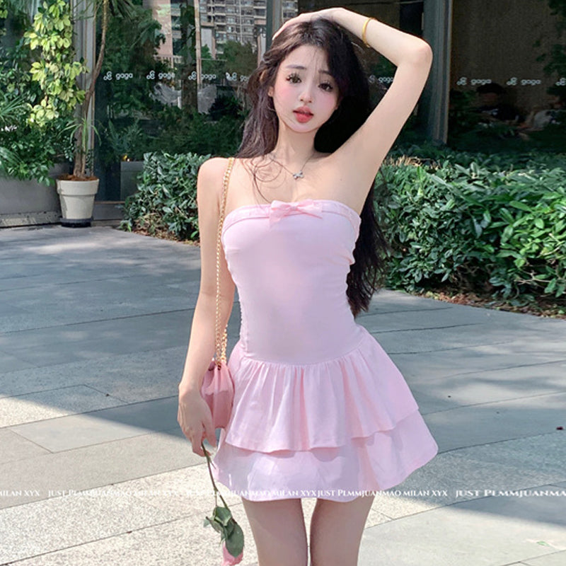 Pink One Shoulder Strapless Dress   HA1863