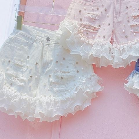 Chiffon lace ripped jeans   HA1840