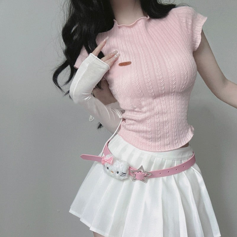 Knitted sweater top pleated skirt suit   HA2138