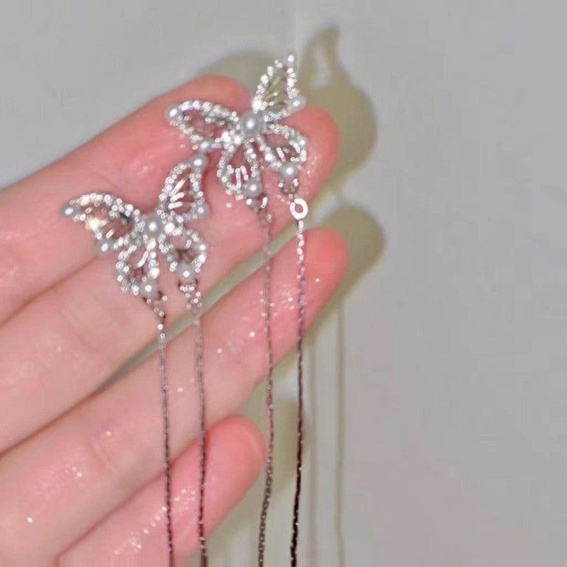 Butterfly Long Tassel Chain Earrings   HA1882