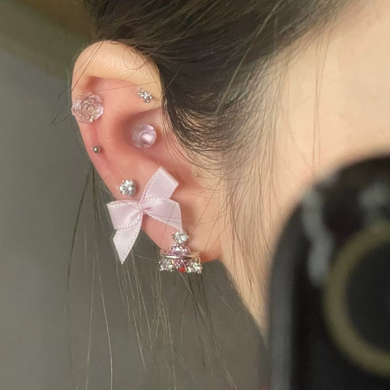 Pink Ribbon Bow Stud Earrings   HA1985