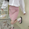 Pink bow high waist A-line skirt   HA1855