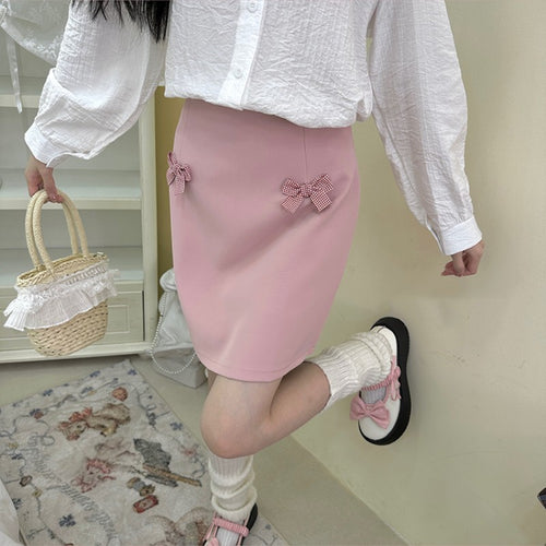 Pink bow high waist A-line skirt   HA1855