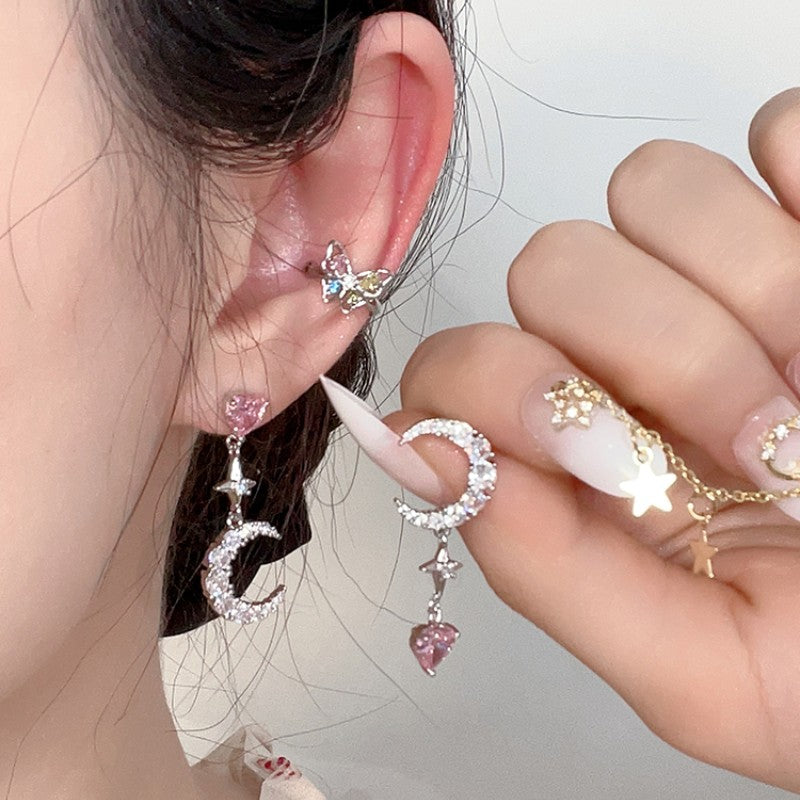 Pink Diamond Heart Star Moon Earrings   HA1880