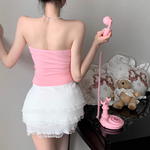 Bow tube top + lace cake skirt HA2257