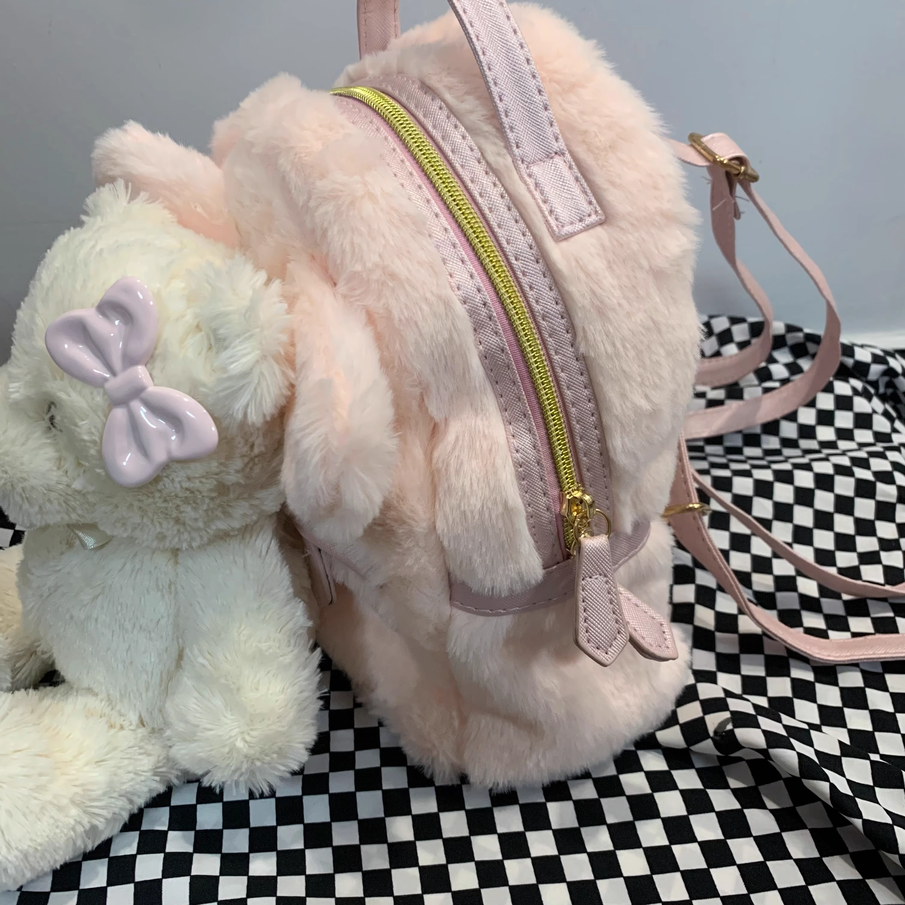 Pink plush bear backpack HA2324