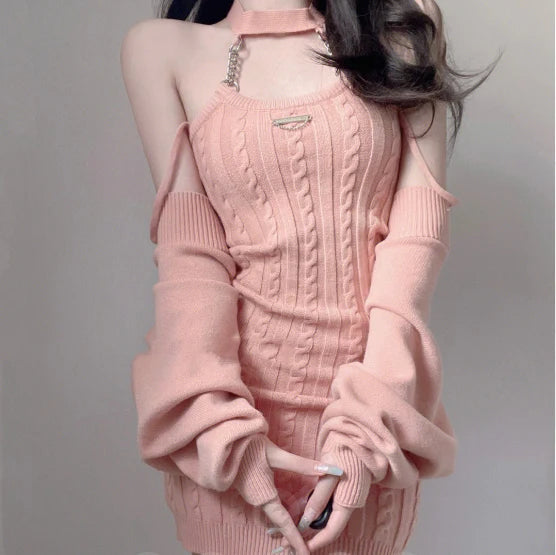 pink halterneck dress HA2249