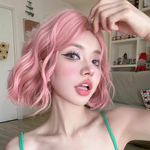 Pink short curly wig HA2294