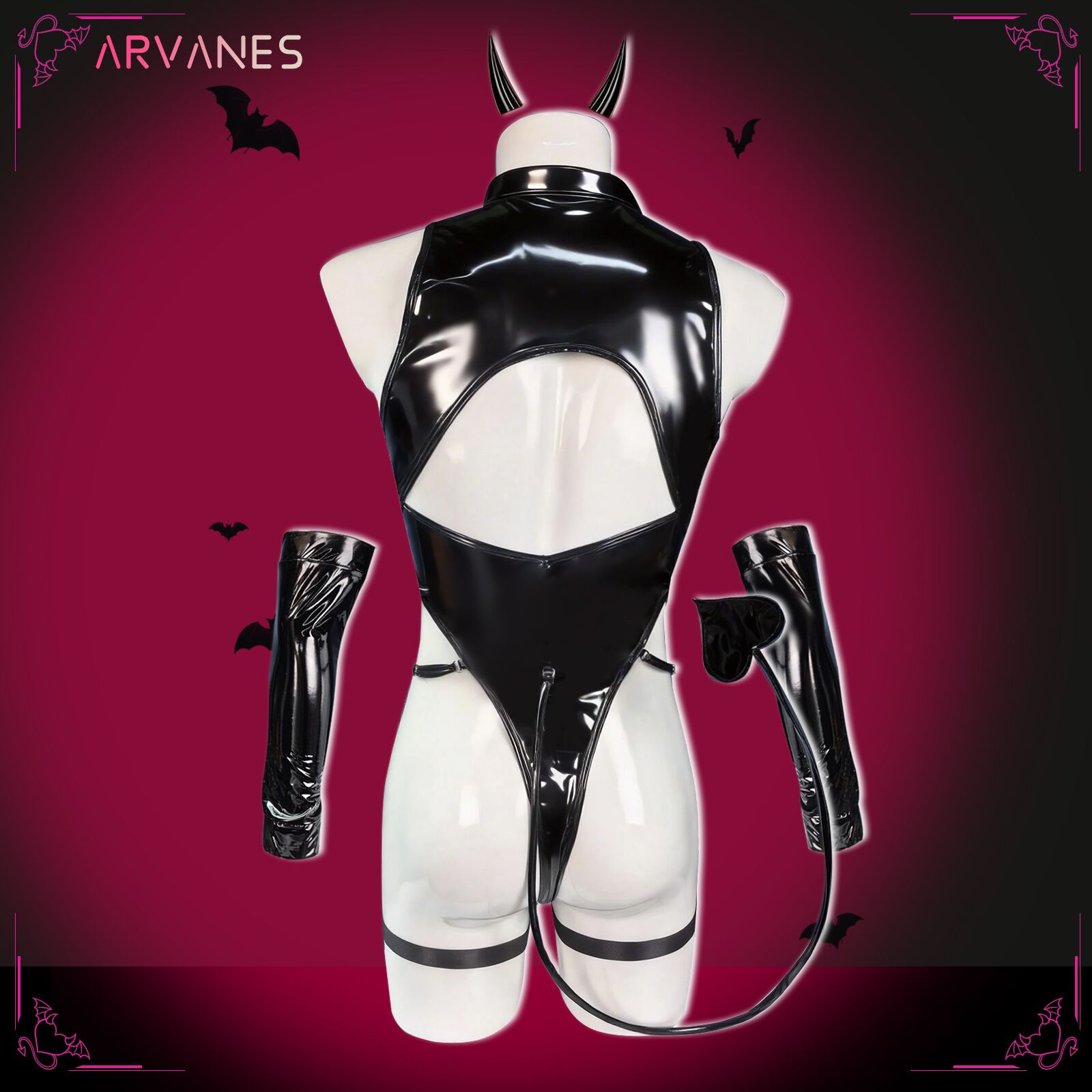 Pre-Order Devil Shiny Leather Strap Bodysuit （5-Piece Set）AS01