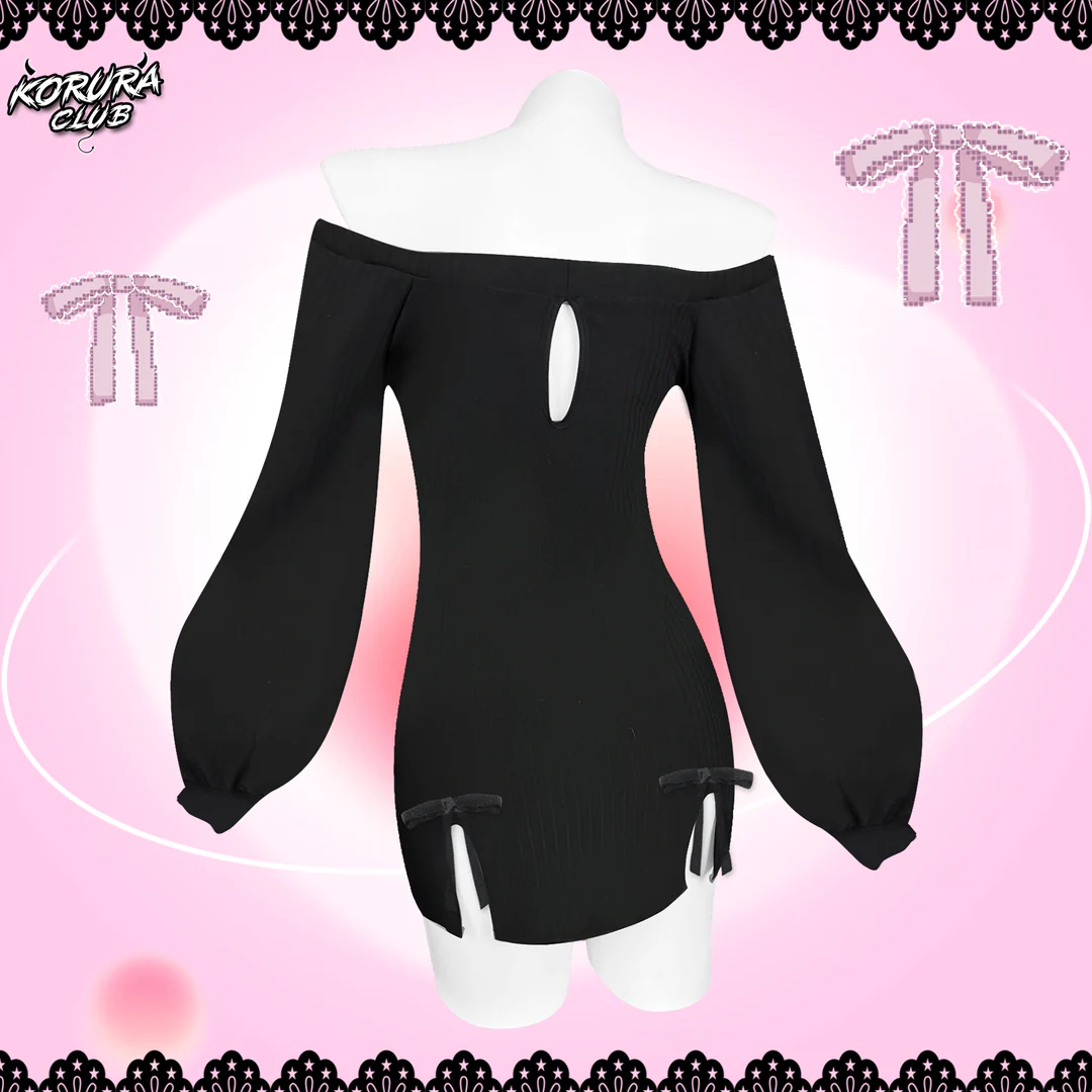 KORURACKUB-BUTTERFLY KNOT V-NECK DRESS SR06