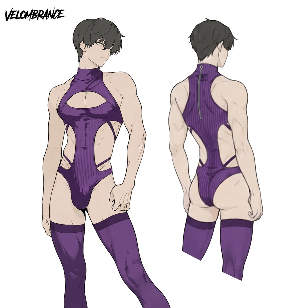 Pre-sale Femboy Hollow-out Bodysuit (2-Piece Set） AS58